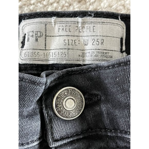 Free People Womens Shark Bite Distressed Raw Hem Skinny Jeans 25R Faded Black - Picture 5 of 10